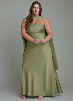 Azazie Saylor Bridesmaid Dresses Garden Sage Mermaid Strapless Stretch Satin Dress image15