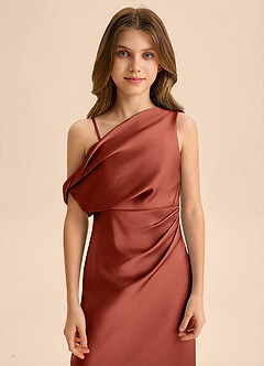 Azazie Emerson Junior Abito Tubino in Raso Elasticizzato a Spalla Scoperta Terracotta image6