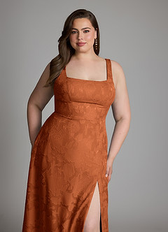 Azazie Debra Vestidos de damas de honor Vestido Naranja Quemada de Devorado Floral de Línea A con con bolsillos image15