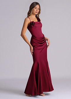 Azazie Inara Bridesmaid Dresses Burgundy Mermaid Pleated Stretch Satin Dress image5
