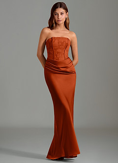 Azazie Emilia Robes de demoiselle d'honneur Robe Sirène en Satin extensible Sans bretelles Paprika image1