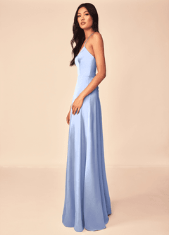 Azazie Mei Brautjungfernkleider A-Linie V-Hals Stretch-Satin Kleid Eis image4
