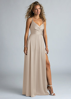 Azazie Davis Vestidos de damas de honor Vestido de Escarcha de Satén Elástico de Corte en A con Plisado image5