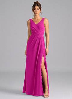 Azazie Bernice Bridesmaid Dresses Fuchsia A-Line Pleated Chiffon Dress image4
