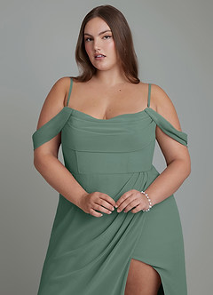 Azazie Johana Bridesmaid Dresses Sea Moss Mermaid Off the Shoulder Chiffon Convertible Dress image10