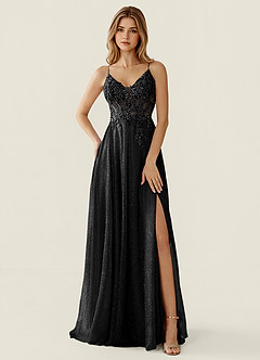 Zahara Black V-neck Lace Corset A-line Prom Dress image4