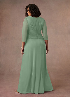 Azazie Annetta vestidos de madre de la novia Vestido de Matcha de Malla de Corte En A con Cuello en V Manga Larga image9