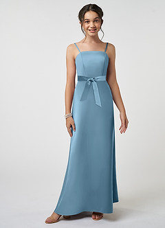 Azazie Anina Junior Robe Trapèze en Satin extensible Arc Acier Bleuté image3