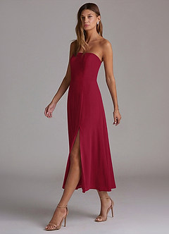 Azazie Wren Bridesmaid Dresses Burgundy A-Line Strapless Chiffon Dress image3