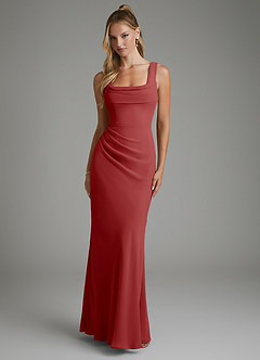 Azazie Asa Bridesmaid Dresses Rust Sheath Corset Chiffon Dress image1