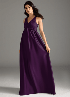 Azazie Yetta Maternity Bridesmaid Dresses A-Line Pleated Stretch Satin Floor-Length Dress image6
