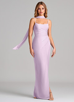 Azazie Calandra Bridesmaid Dresses Frosted Lilac Sheath Pleated Chiffon Dress image3
