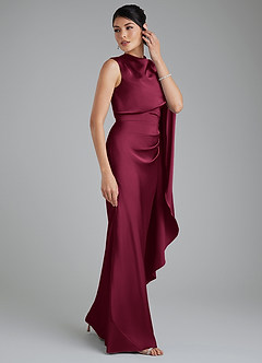Azazie Taj Bridesmaid Dresses Burgundy Mermaid Corset Stretch Satin Dress image6