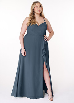Azazie Naeem Abiti da Damigella Abito A-Line in Chiffon con Scollo a V e Volant Blu Nettuno image9