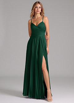 Azazie Vini Bridesmaid Dresses Dark Green A-Line Pleated Stretch Satin Dress image4
