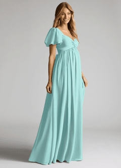 Azazie Madisynn Maternity Bridesmaid Dresses Bow Chiffon Floor-Length Dress image3