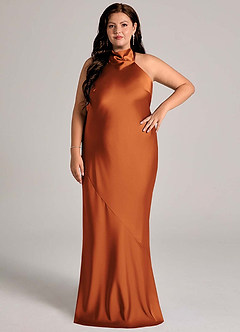 Azazie Velli Bridesmaid Dresses Cinnamon Mermaid High Neck Stretch Satin Dress image6