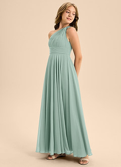 Azazie Charlize Junior Abito A-Line in Chiffon Plissettato Agave image4