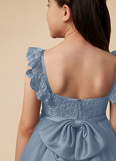 Azazie Demetra Flower Girl Dresses Dusty Blue A-Line Lace Tulle Dress image5