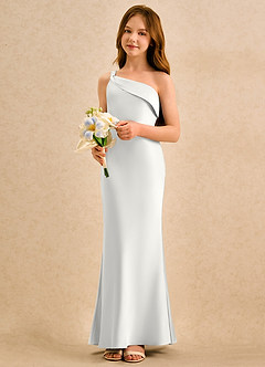 Azazie Almond Girls Formal Flower Girl Dresses White Sheath One Shoulder Stretch Satin Dress image3