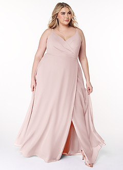 Azazie Lennon Bridesmaid Dresses Blushing Pink A-Line Lace Chiffon Dress image9