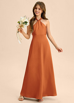 Azazie Beah Junior Robe Trapèze en Satin extensible Plissée Cannelle image2