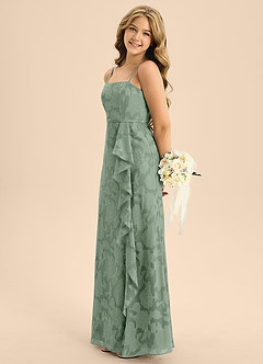 Azazie Kaylee Junior Matcha A-Line with Belt Floral Burnout Dress image5