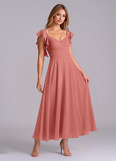 Azazie Leilani Brautjungfernkleider A-Linie Gestreift Chiffon Kleid Antike Rose image3