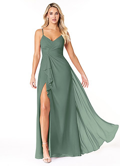 Azazie Emerald Bridesmaid Dresses A-Line Ruffled Chiffon Floor-Length Dress image5