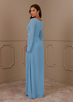 Azazie Belinda vestidos de madre de la novia Vestido de Azul Acero de Gasa de Corte En A con Cuello en V Plisado image4