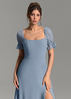 Azazie Jaden At-home Try On Dresses Dusty Blue A-Line with Pockets Chiffon Dress image6