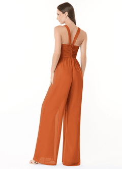Azazie Berdie Bridesmaid Dresses Cinnamon Halter Chiffon Jumpsuit image4