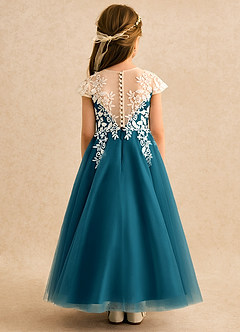 Azazie Dandelion Flower Girl Dresses Ink Blue Ball-Gown Lace Dress image5