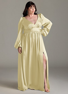 Azazie Norah Robes de demoiselle d'honneur Robe Trapèze en Satin extensible Sorbet Citron image9