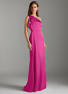 Azazie Rinna Bridesmaid Dresses Fuchsia Mermaid Ruched Stretch Satin Dress image3