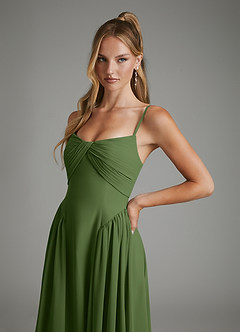 Azazie Evan Robes de demoiselle d'honneur Robe Trapèze en Mousseline de soie Bustier Olive image6