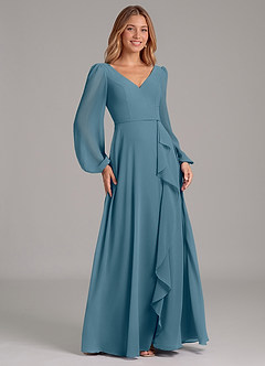 Azazie Simone Bridesmaid Dresses Bermuda A-Line Long Sleeve Chiffon Dress image4