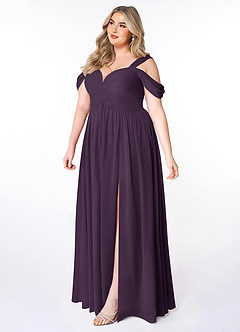 Azazie Lianne Bridesmaid Dresses Plum A-Line Off the Shoulder Chiffon Dress image3