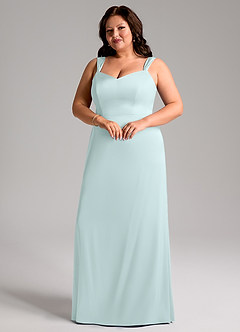 Azazie Denice Bridesmaid Dresses Sea Glass Sheath Pleated Stretch Satin Dress image6