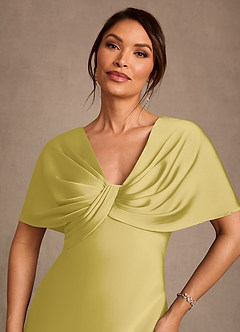 Azazie Dosia Mother of the Bride Dresses Canary Sheath Pleated Stretch Satin Dress image4