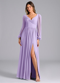 Azazie Zeya Bridesmaid Dresses Lilac A-Line Long Sleeve Chiffon Dress image4