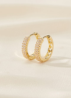 front Juego de pendientes de aro Huggie con diamantes de imitación