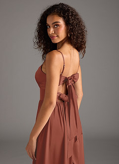 Azazie Zeya Brautjungfernkleider A-Linie Plissee Stretch-Satin Kleid Rotbraun image9