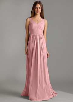 Azazie Keyla Bridesmaid Dresses Dusty Rose A-Line Pleated Mesh Dress image4
