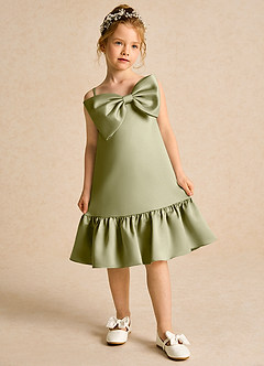 Azazie Kiwi Flower Girl Dresses Moss Green A-Line Spaghetti Strap Matte Satin Dress image4