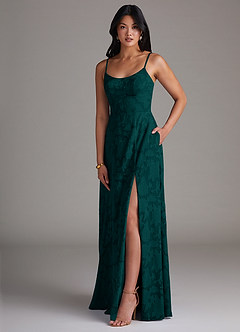 Azazie Moira Bridesmaid Dresses Pine A-Line Side Slit Floral Burnout Dress image3