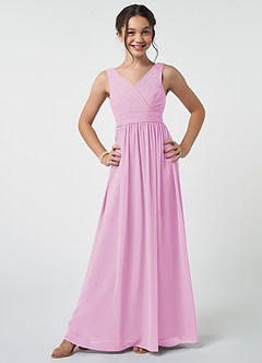 Azazie Kora Junior Vestido de Rosa Caramelo de Gasa de Corte en A con Plisado image1