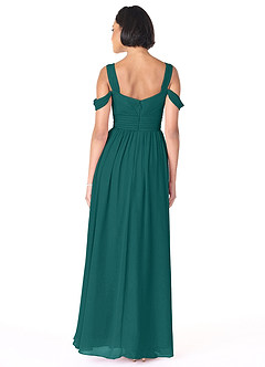 Azazie Lianne Bridesmaid Dresses Peacock A-Line Off the Shoulder Chiffon Dress image4