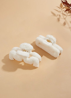 front Geometry Faux Fur Claw Clip Set
