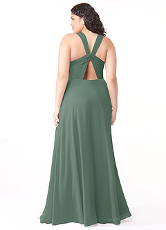 Azazie Jane At-home Try On Dresses Matcha A-Line V-Neck Pleated Chiffon Dress image7
